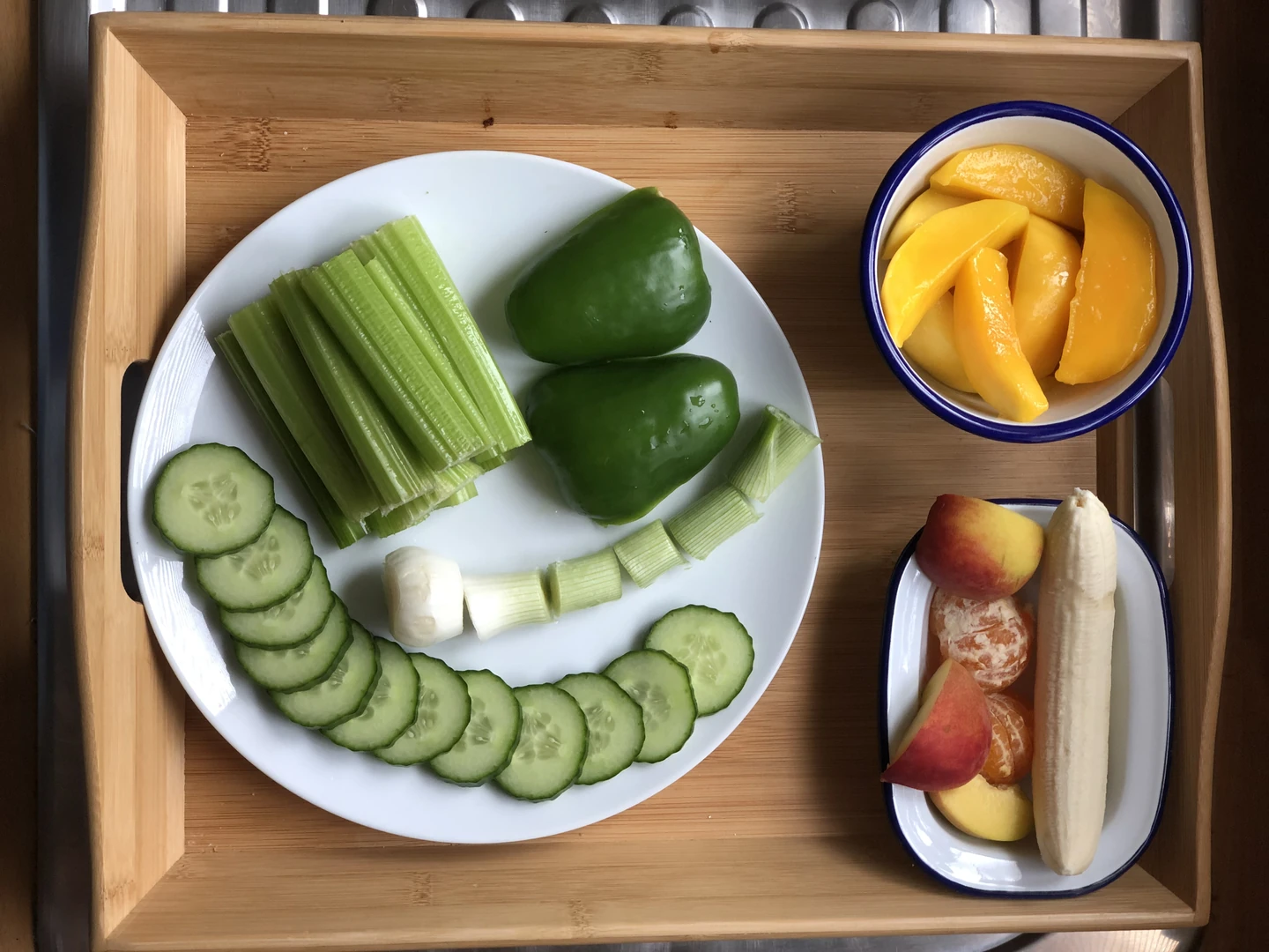 Vegetables and fruit prepared for a meal